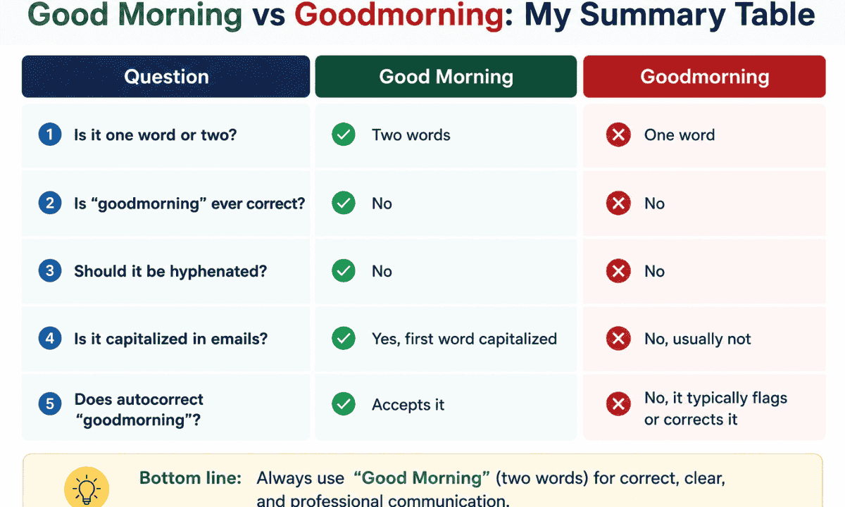 Good Morning vs Goodmorning summry table