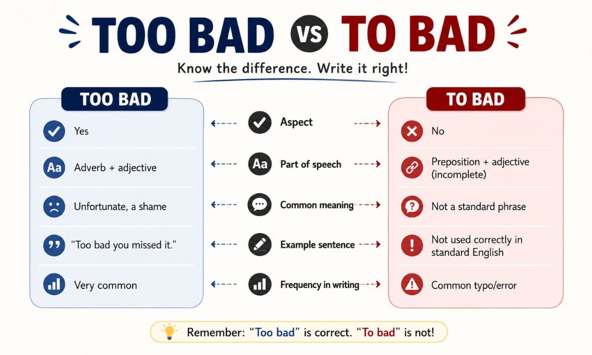 Too Bad vs To Bad comprison