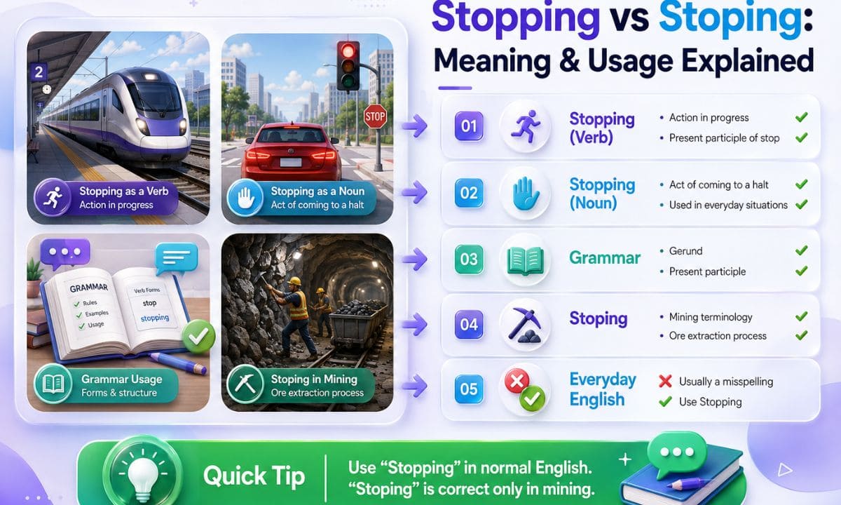 Stopping vs Stoping meaning