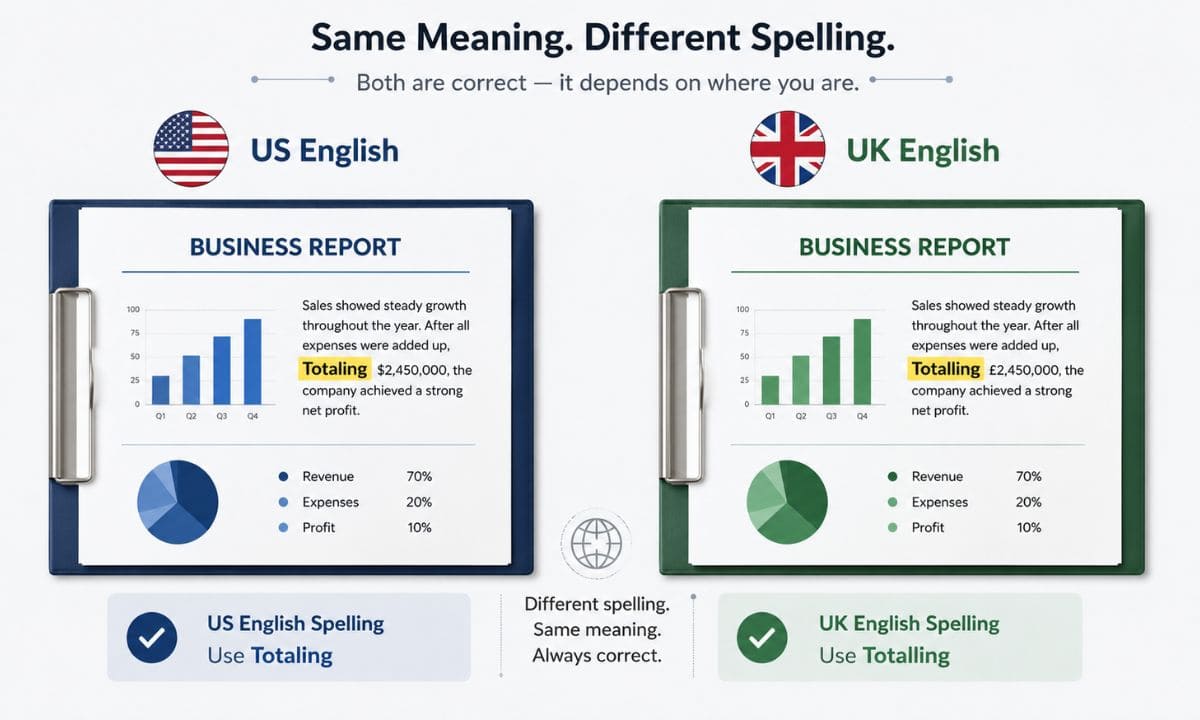 Totaling vs Totalling by country