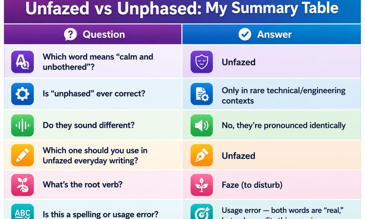 Unfazed vs Unphased table