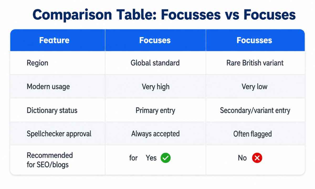 focusses vs focuses comparison
