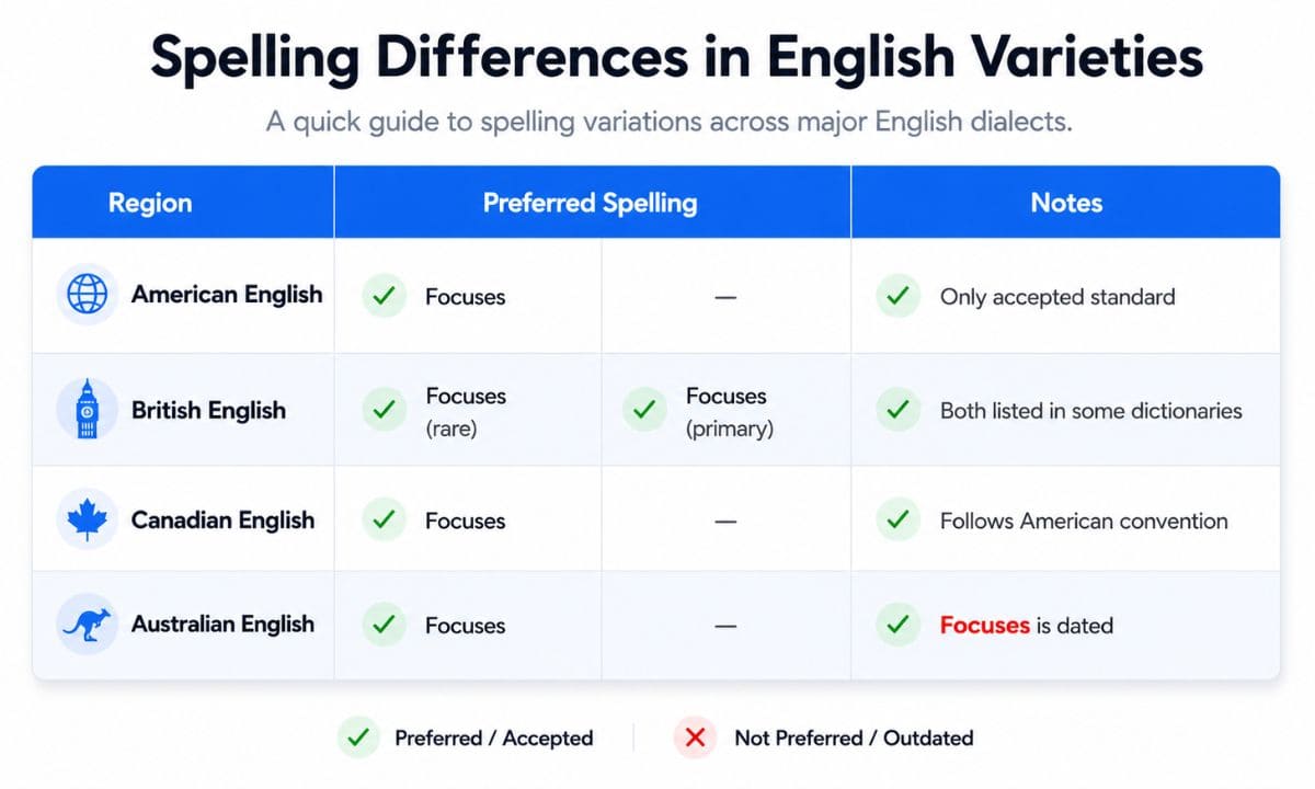 focusses vs focuses difference