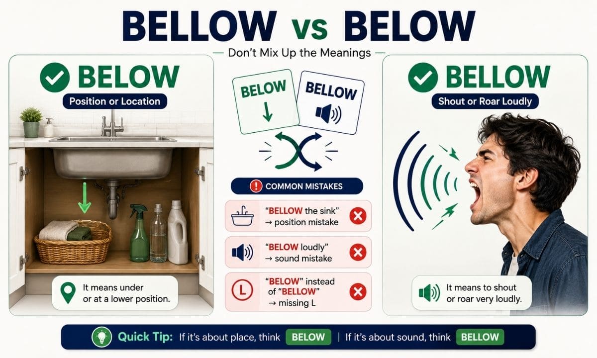 Bellow vs Below Everyday Sentences