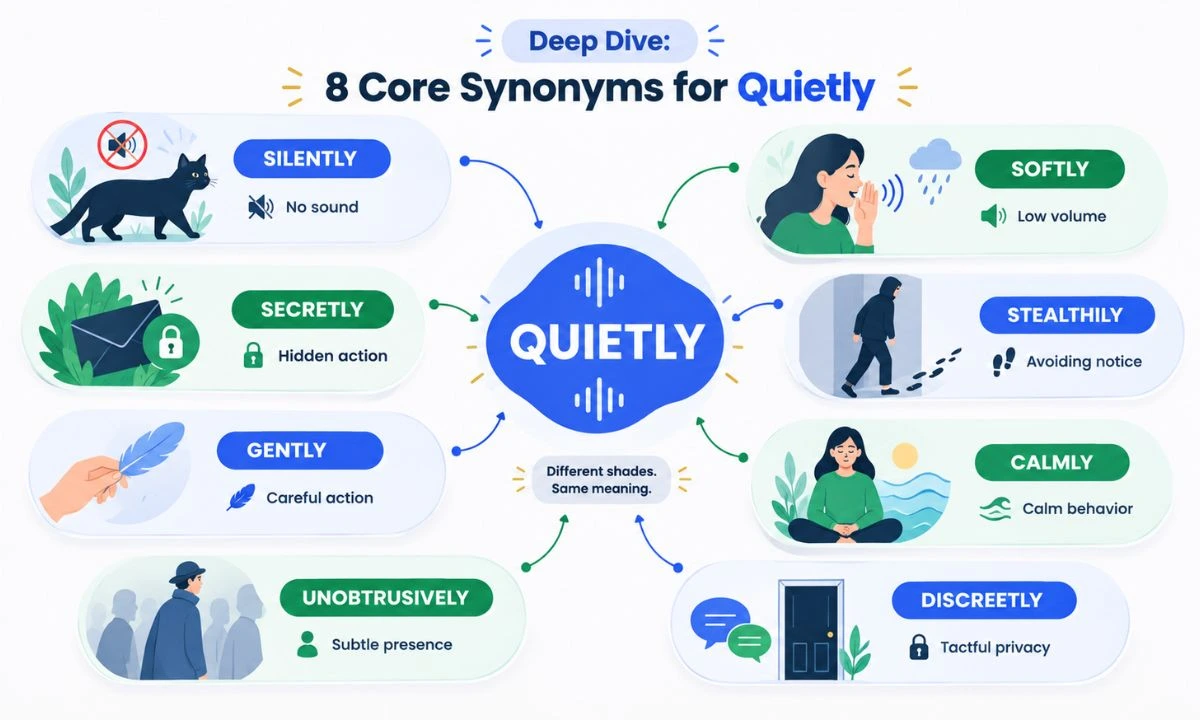 8 core Quietly synonyms