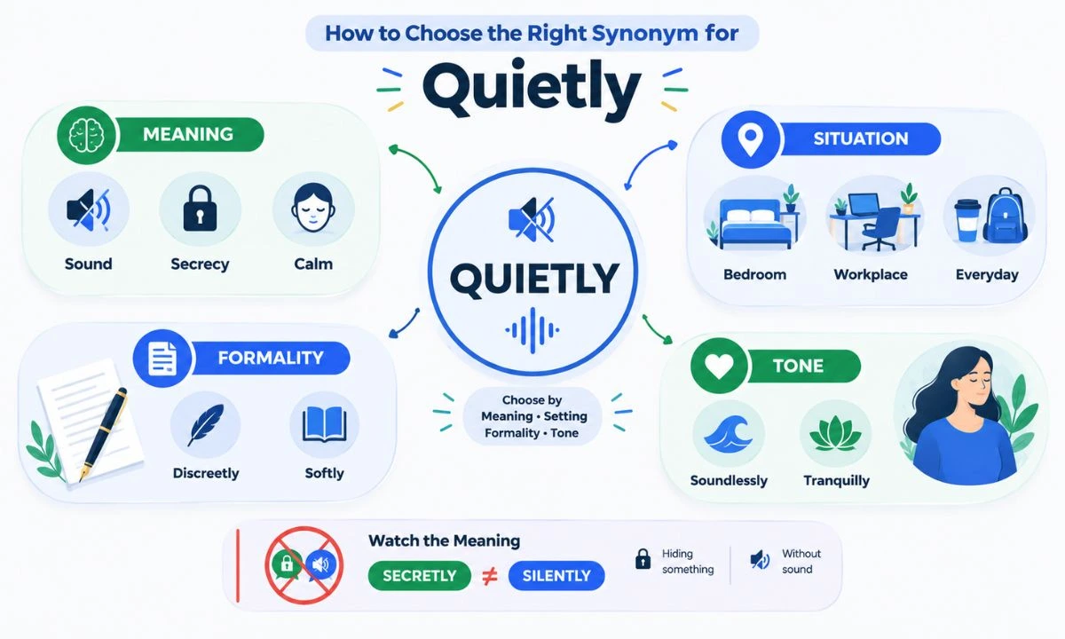 how to select Right synonyms for Quietly