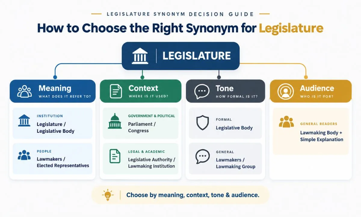 How to choose the right synonym for legislature based on meaning, context, tone, and audience. (1)